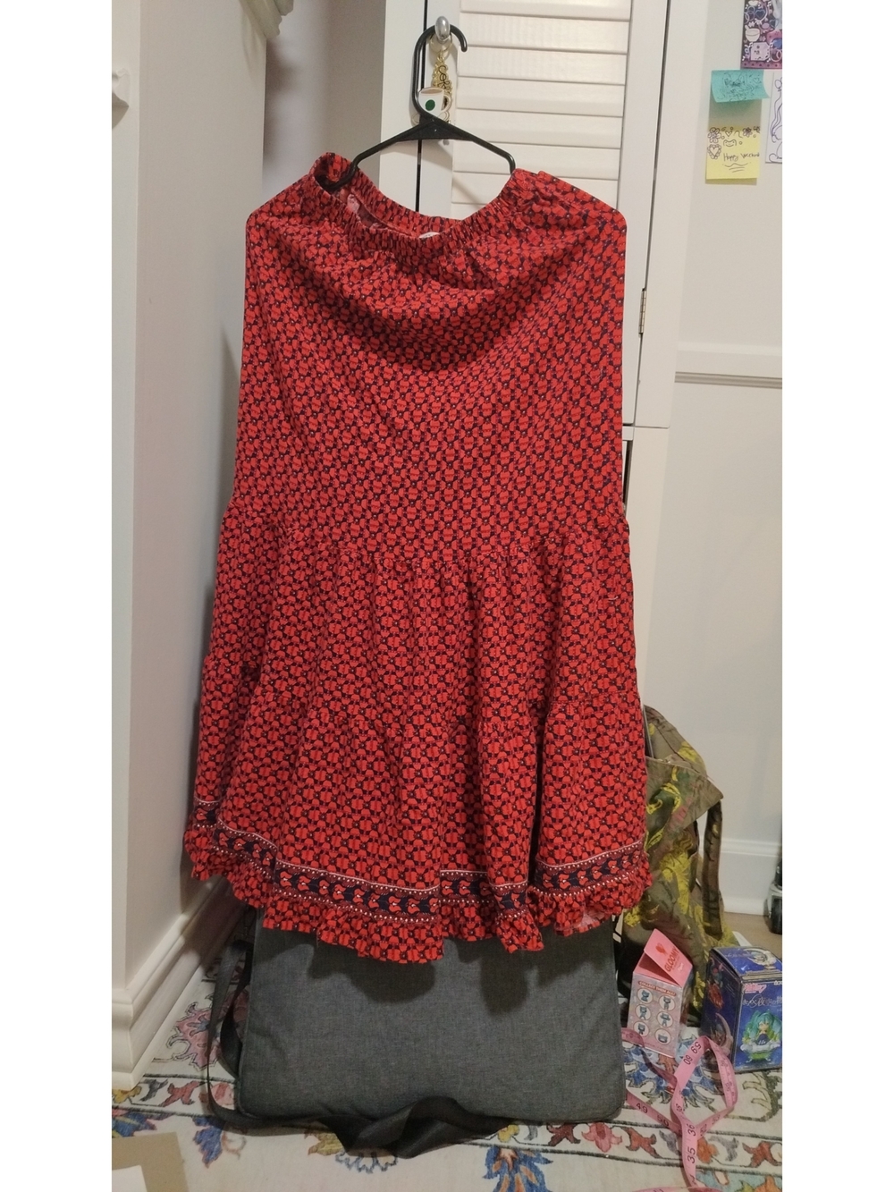 Red Boho Whimsy Goth Maxi Skirt